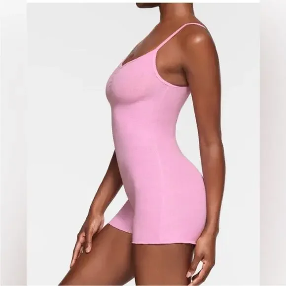 NWT SKIMS Bubble Gum Pink‎ Pointelle Logo Onesie